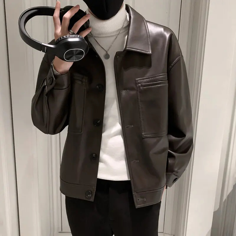 autumn and winter high-quality mens leather jacket fashionable loose Versatile leather jacket mens casual business mens clothing 240929
