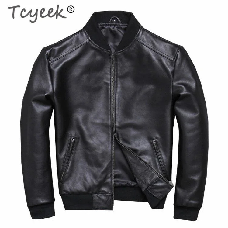 Tcyeek Real Leather Jacket Mens Street Clothing Fashion Mens Sheepskin Short Coat Ultra Thin Fit 5XL Leather Coat U352 240929