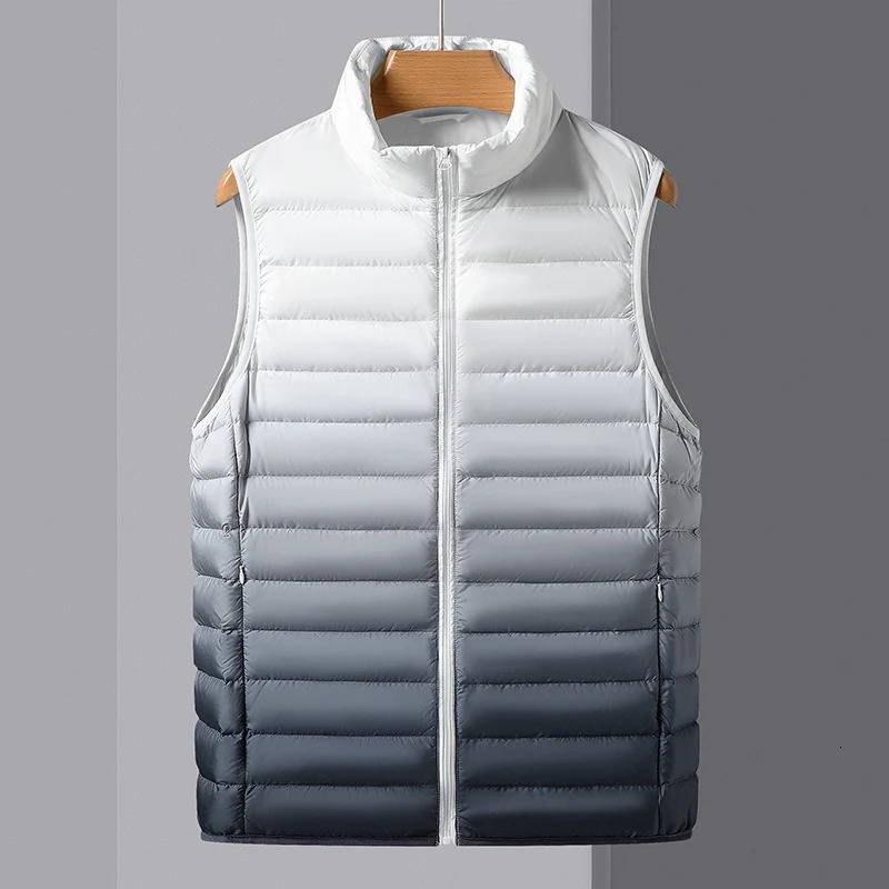 Ultra lightweight mens 90% white duck gradient winter vest fashionable and lightweight sleeveless waist jacket Homme Warm Parkas 240923