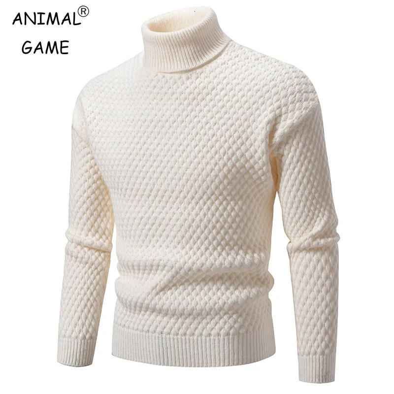Turtleneck casual mens Rollneck knitted pullover sweater keeps warm mens jumping wool sweater winter streetwear 240930