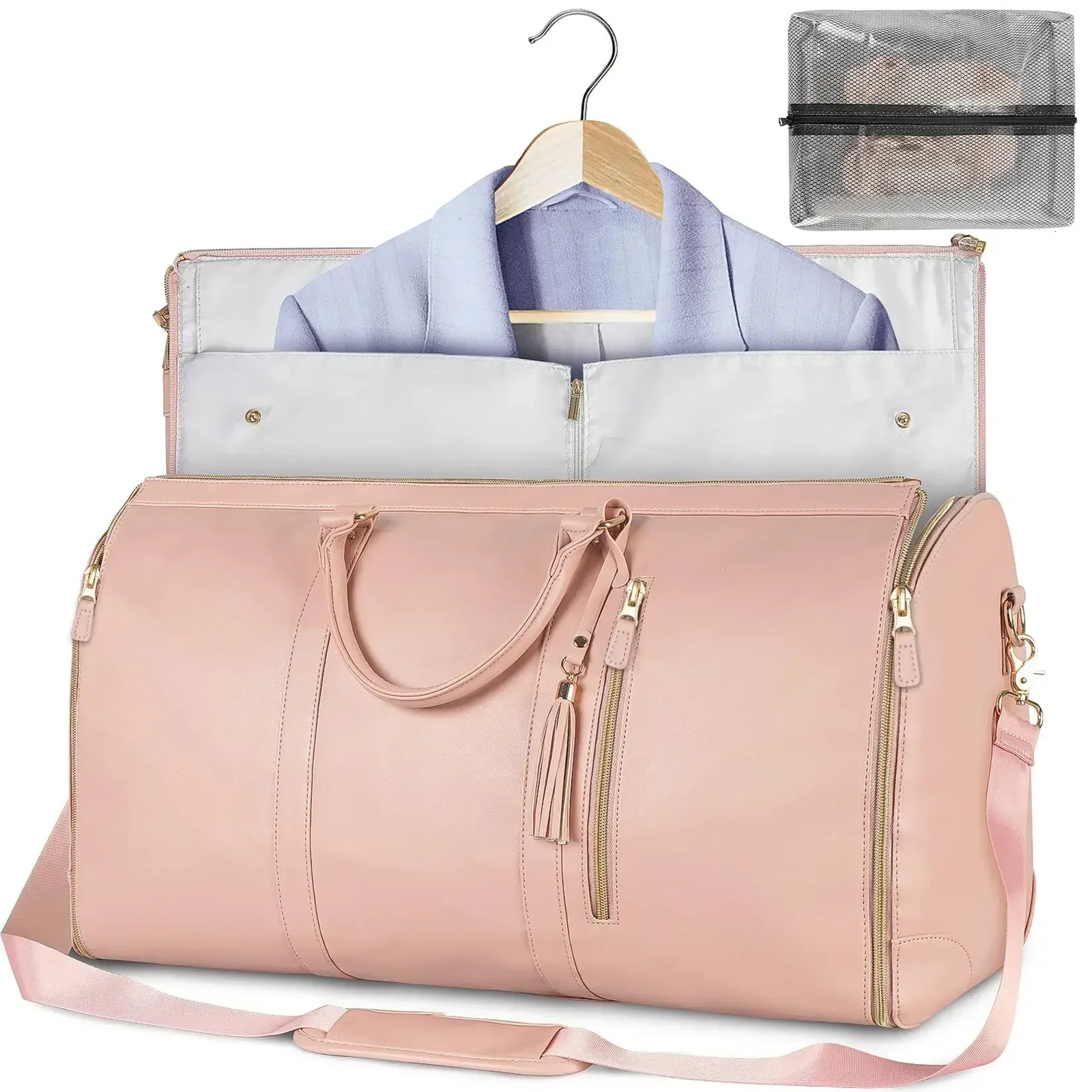 Foldable Convenient Carry-on Clothing Large PU Leather Duffel Womens Business Travel Ba 4323