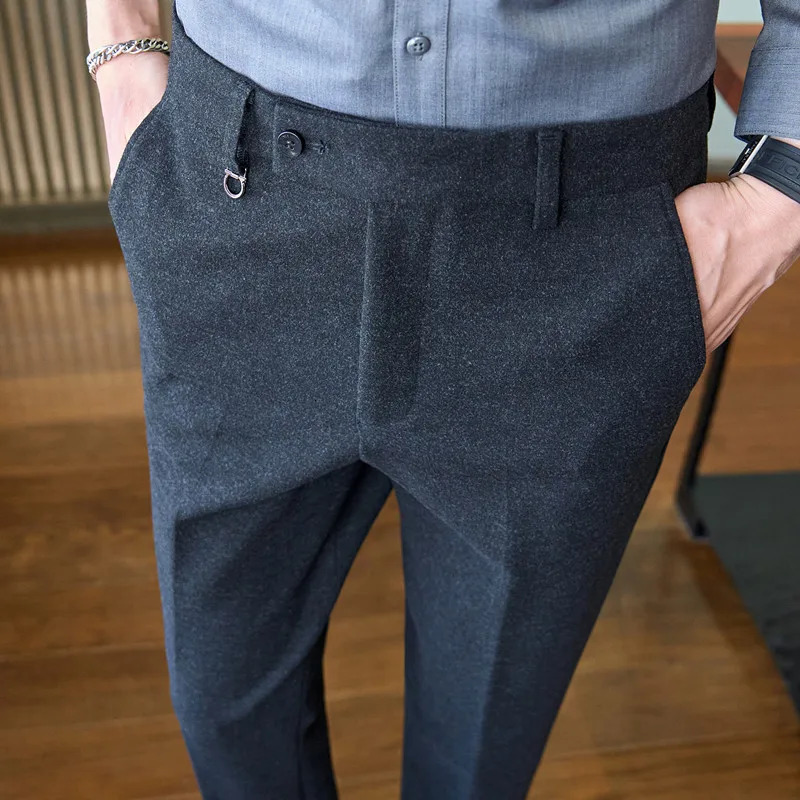 Pantalon habillé pour les hommes de haute qualité automne pour hommes en laine épaisse épaisse et pantalon formel complet Business Business Casua