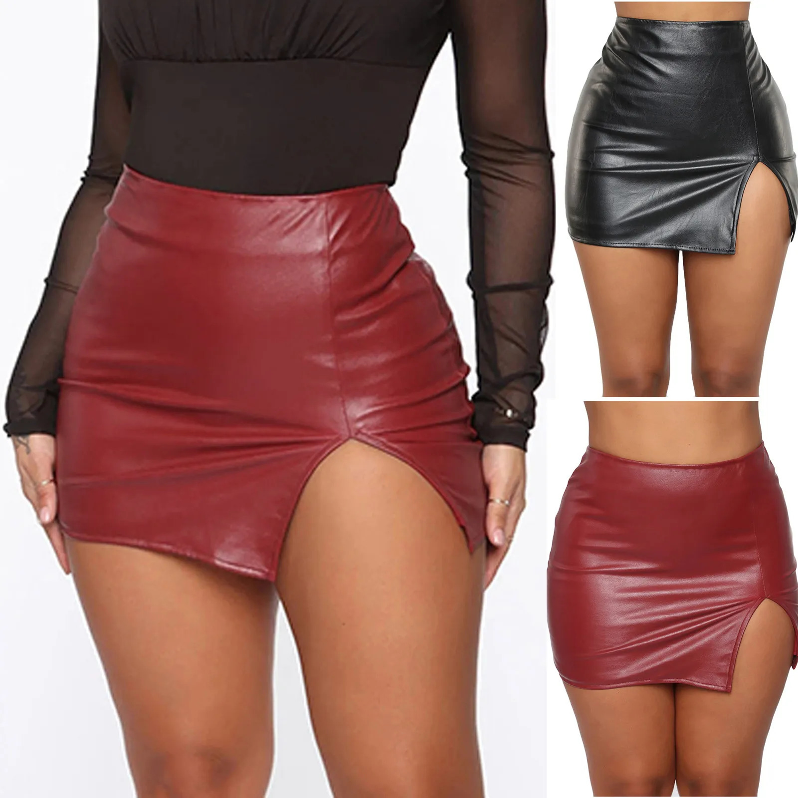 Women Leather Night Clubwear Skirts Summer Pure Color PUleather Zipper Sexy Hip MIni Faldas Mujer Moda 240924