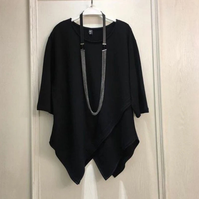 Super sized 2xl irregular round neck long sleeved punk mens T-shirt summer clothing trend casual Japanese street clothing 240930