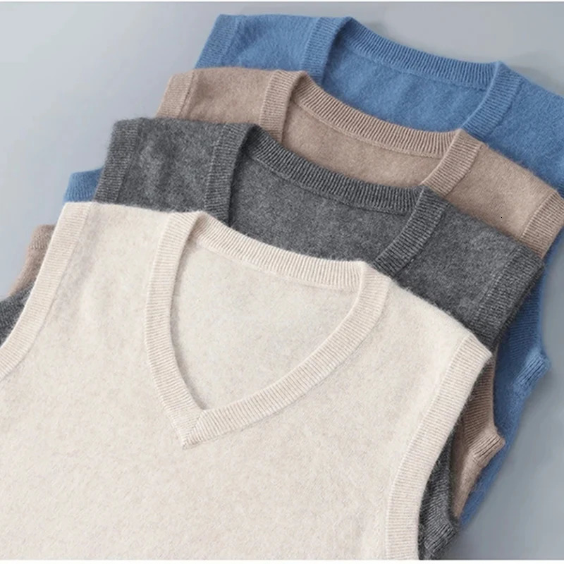 Spring and autumn sleeveless sweater vest mens V-neck loose solid color wool vest bottom Korean knitted shirt large size 240930