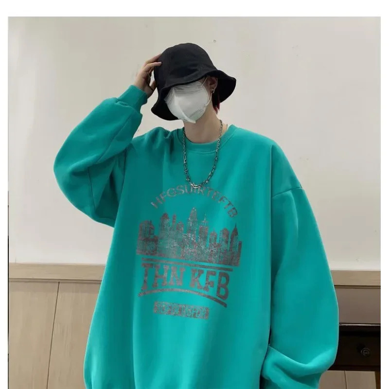 Large khaki mens sportswear loose retro print fashionable Korean fashion spring and autumn hoodie 240930