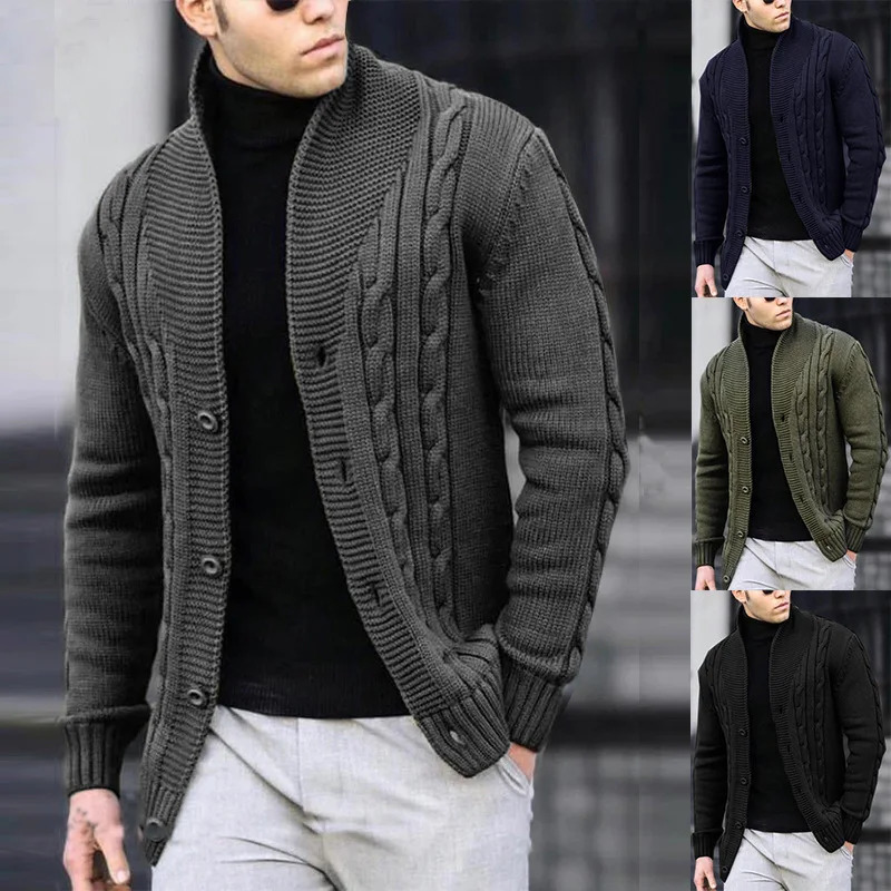 Autumn and winter mens casual warm jacket sweater cardigan wool sweater mens long sleeved zipper sweater 240930