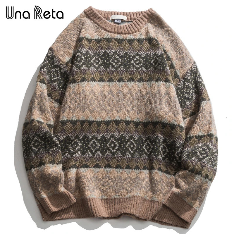 Una Reta Geometric Mens Sweater Autumn Winter Hip Hop Sweater Mens Street Clothing Printed Pullover Top Harajuku Couple Sweater 240930