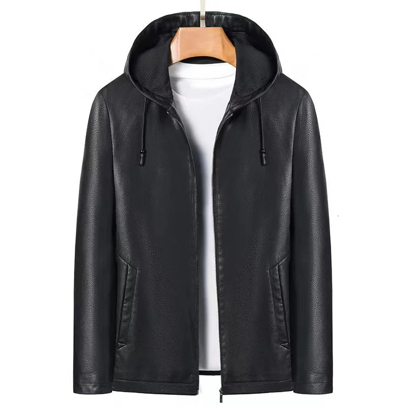 Spring/Autumn Mens Fashion and Leisure Trend Hooded Jacket Mens Leisure Waterproof High Quality PU Leather Jacket Mens M-4XL 240929