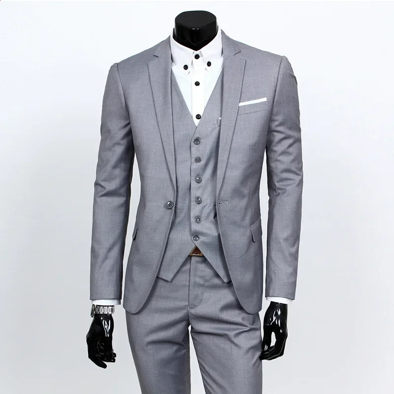 Mens ultra-thin and fitted bridal room wedding dress formal wear one button jacket single chest vest pants 3-piece stainless steel set 240929