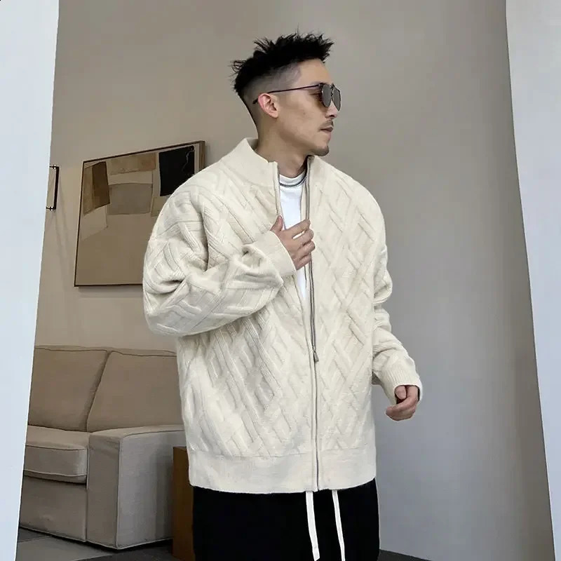 Knitted sweater mens zipper Argyle black zipper mens clothing cardigan jacket wool chic elegant X-mode and interesting sweater 240930