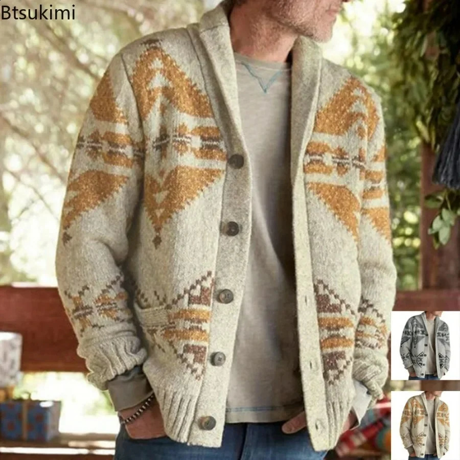Mens thick and warm cardigan sweater oversized Harajuku cartoon knitted sweater latte art mens street clothing knitted mens top 240930