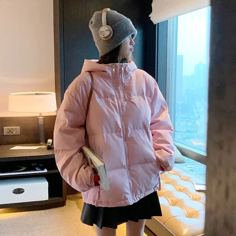 Fashion pink cut womens jacket winter hooded small loose fit thick white duck down jacket 240930