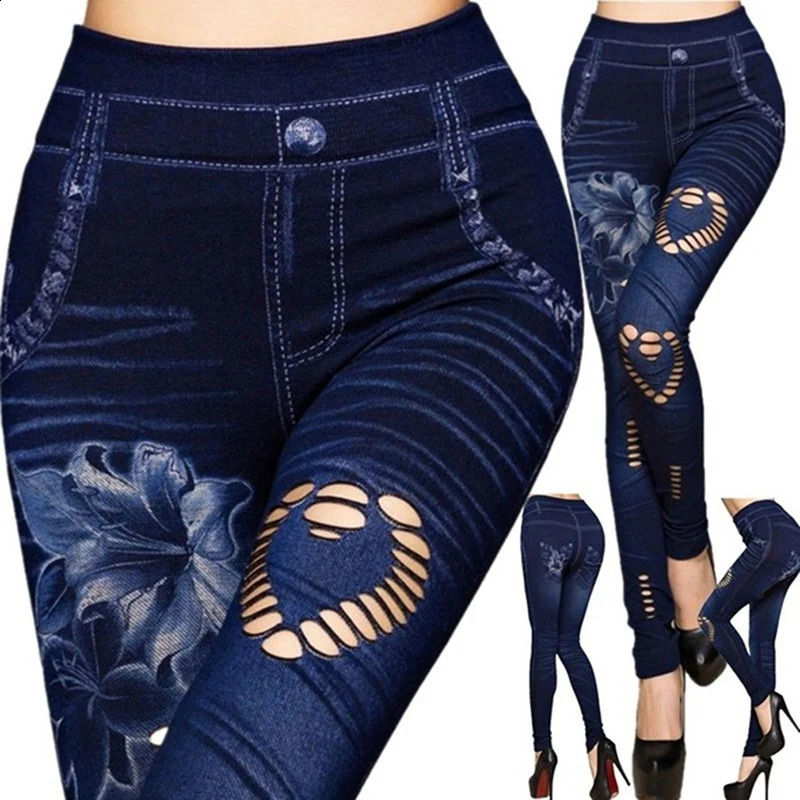 Sexy Women Jean Skinny Jeggings Pants high waist leggings female print anklelength Slim Legging Fitness Plus Size 240930