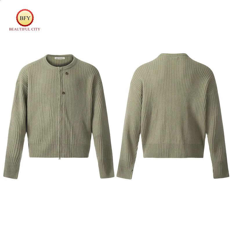 24SS MENSE de haute qualité Traditionnel Green Automne Round Couc Cardigan Poulain en laine décontractée Veste en tricot lâche 240930