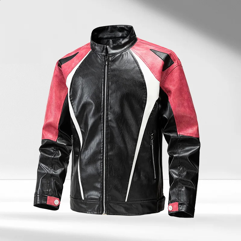 Motorcycle jacket mens motorcycle PU leather jacket autumn and winter motorcycle jacket mens retro ultra-thin casual street clothing hip-hop top