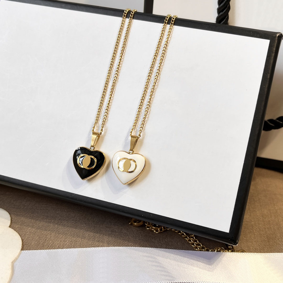 Brand Enamel Heart Pendant Necklaces Love Designer Necklaces Pendant Choker Black White Love Chains Women Stainless Steel Jewelry Accessories Adj-image-856007397