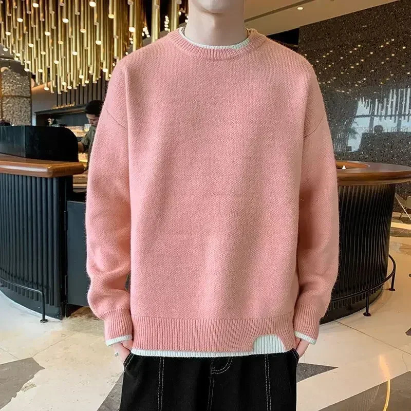 Knitted sweater mens floral round neck mens clothing collar pink hooded sweatshirt patchwork warm classic knitted mens cotton X 240930