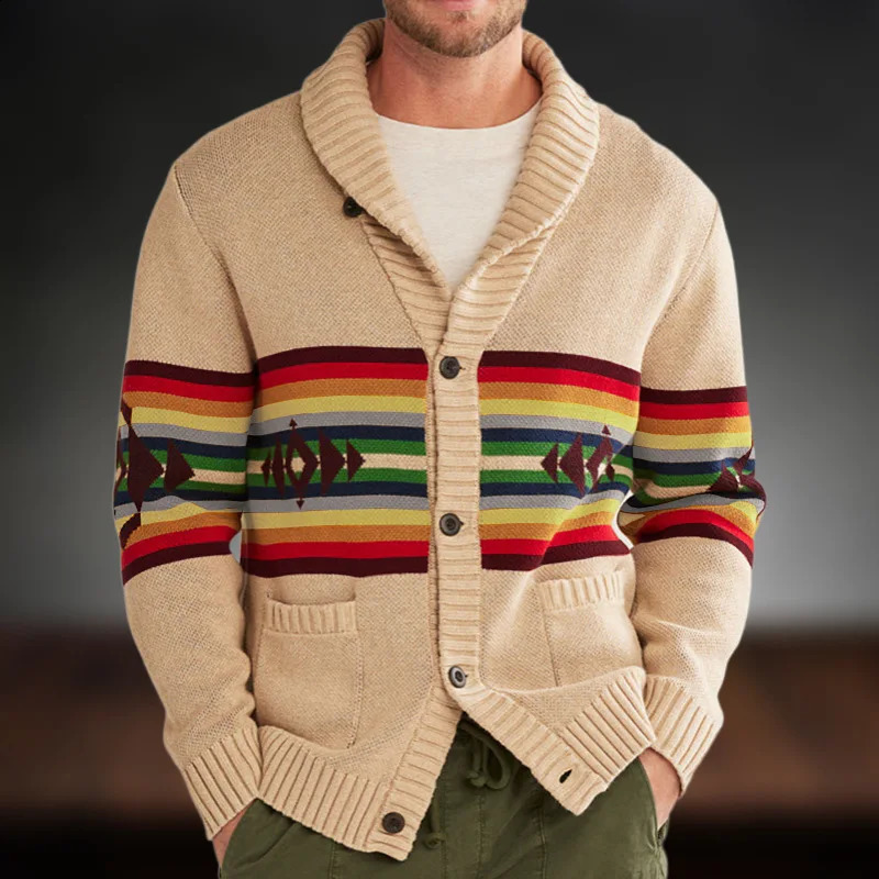 Pull cardigan décontracté pour hommes avec pull Jacquard à rayures d'automne et d'hiver avec col et cardigan veste en laine 240930