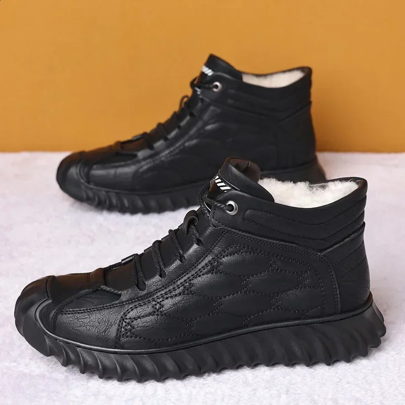 Mens cotton shoes winter plush insulated shoes cold resistant work boots comfortable outdoor casual shoes fashionable short boots 240930