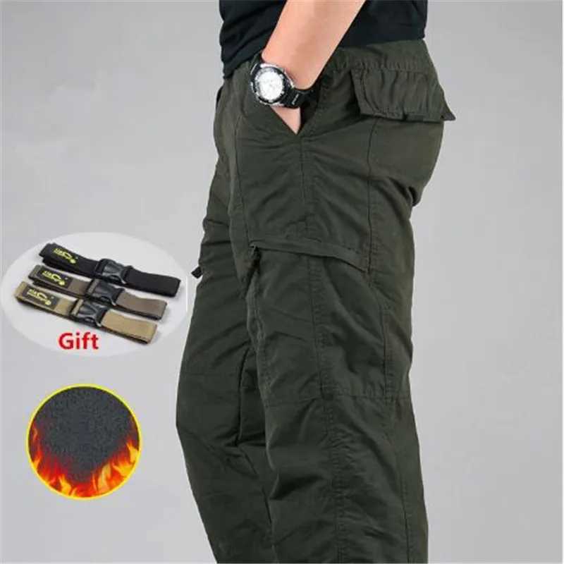 Pantalon de cargaison de coton pour hommes 2024 hiver chaud laine épaisse épaisse décontractée pour hommes multi-poche