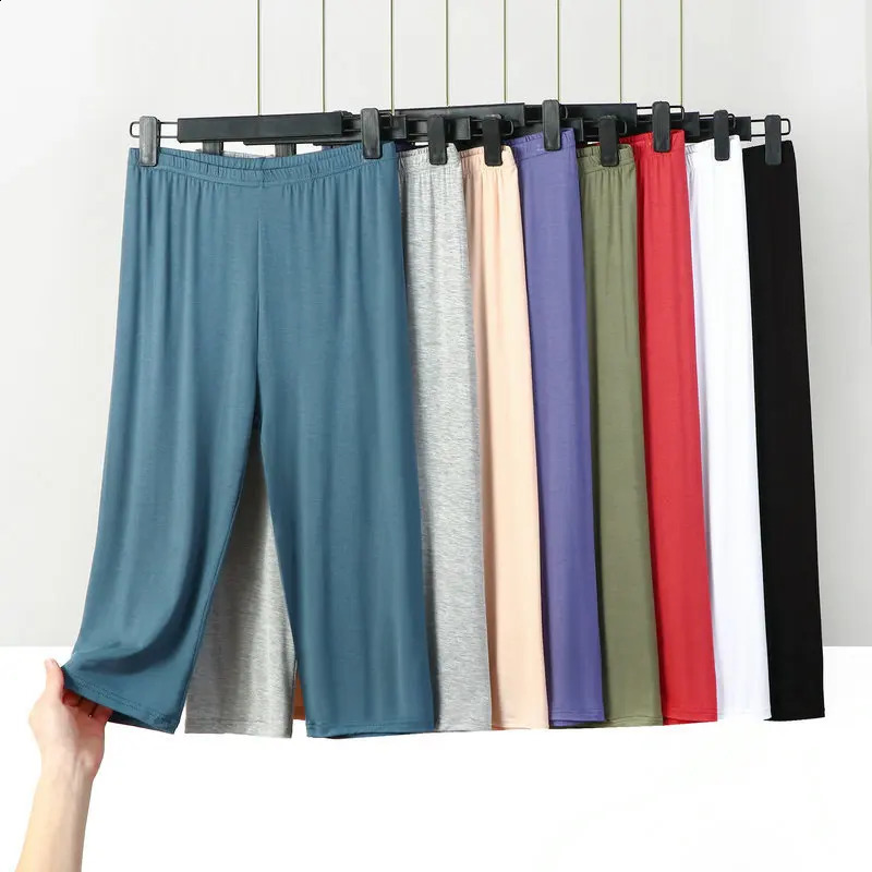 XL to 8XL summer Modal leggings calf Length High waist Large size Stretch Casual Slimming Basic short Pants sleep pants 240930