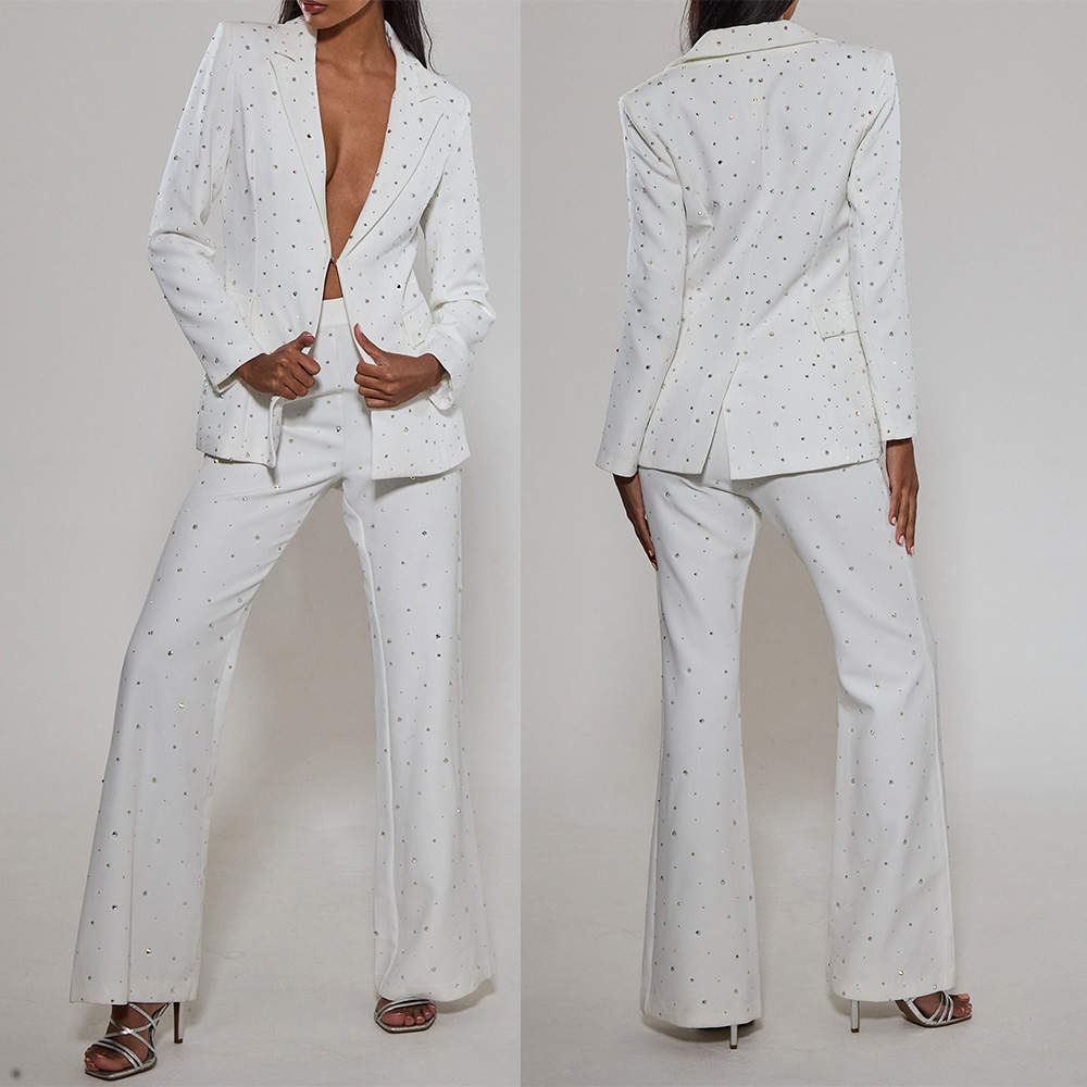 Full Beading Women Wedding Sets Custom Made Crystal Formal Ladies Pants Suits Birthday Party Evening Guest Wear 2 Pieces