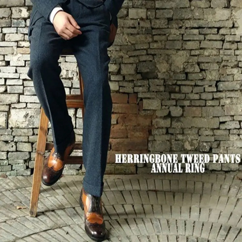 Autumn Winter Men Retro Fashion High Waist Tweed Trousers Male Solid Color Wool Pant Mens Casual Straight Suit Pants F417 240927
