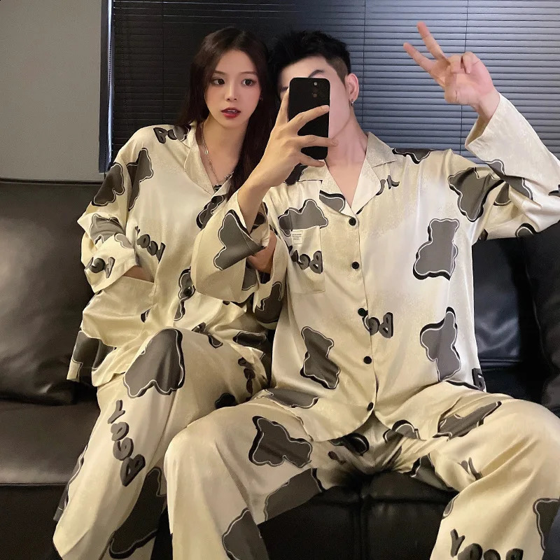 Couples pyjama ensemble printemps pantalon à manches longues tissu à la maison masque de la soie mince grand pyjama semest