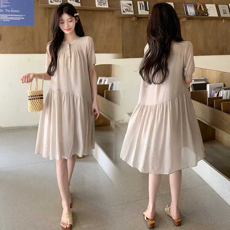 Summer Maternity O-neck Loose Dress Puff Sleeve Short Pregnant Woman Button Fly Nursing Dress Elegant Pregnancy Party DressesXJ241005