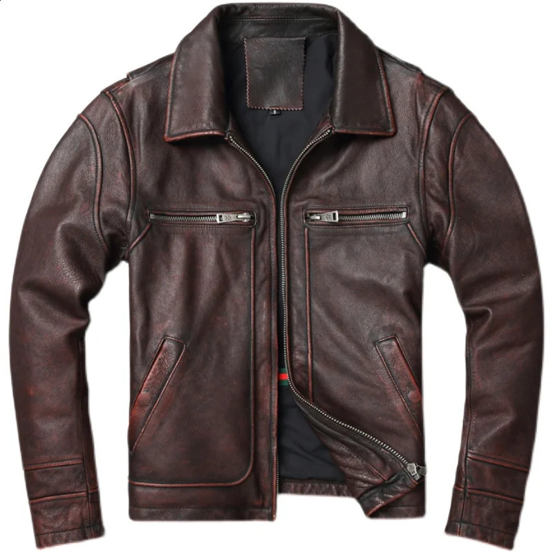 Mens denim jacket retro mens leather jacket genuine leather jacket mens winter jacket motorcycle jacket 240929