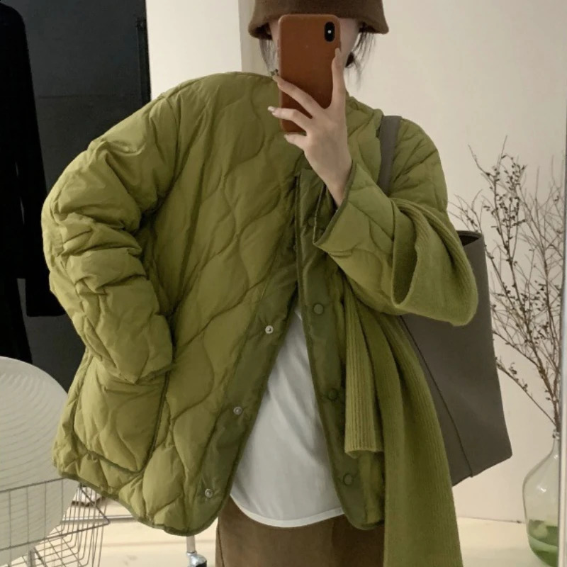 Womens down jacket winter jacket womens round neckline simple splicing work jacket lightweight jacket warm cedar jacket with scarf 240930