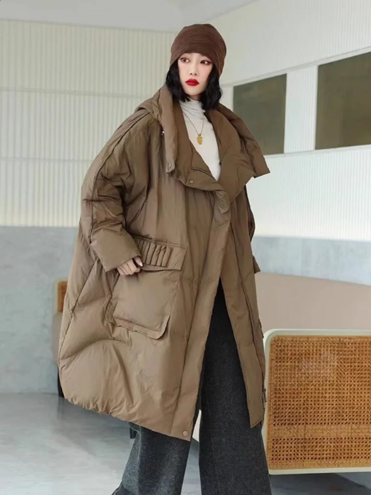 Winter jacket womens hoodie ultra wide down jacket thick warm jacket loose casual womens long jacket 240930
