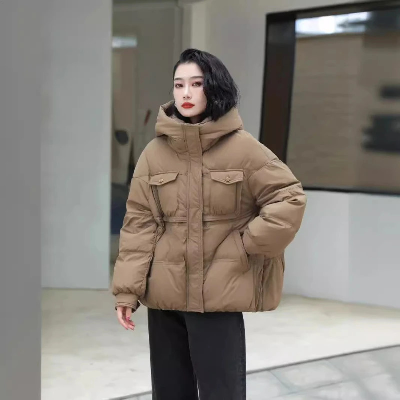 Womens Inflatable Jacket Winter Parker Korean Solid Large Pocket Jacket Thick Loose Warm Snow Womens Down Jacket 240930