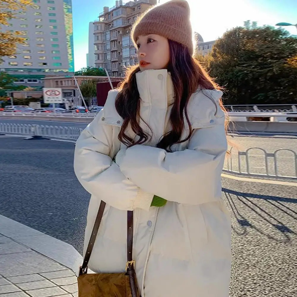 Soft womens winter down jacket zipper closure womens coat womens winter hooded cotton coat thick cushion windproof 240930