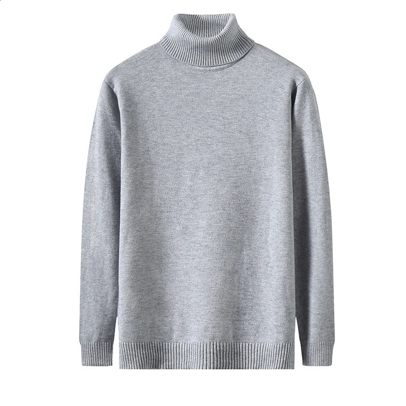 Autumn Winter Mens Turtleneck Sweater Casual Knitting Pullovers Solid White Black Knitwear Slim Long Sleeve Pullover 240930
