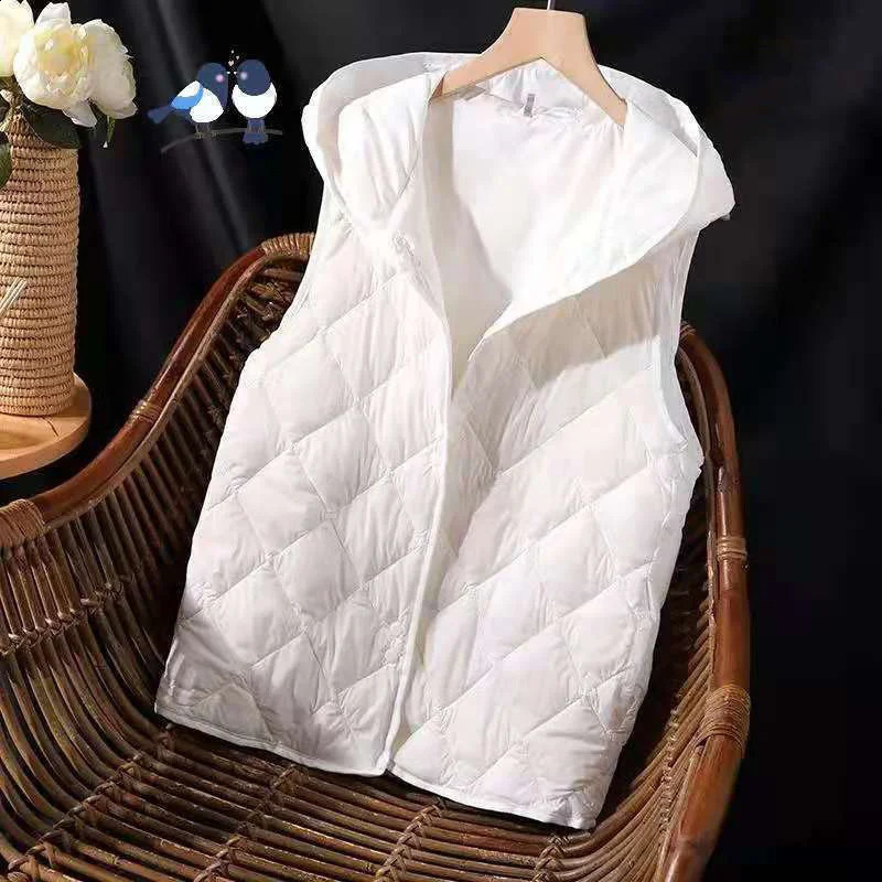 autumn cotton vest womens lightweight hooded casual sleeveless jacket womens Parkas top 5XL 240929