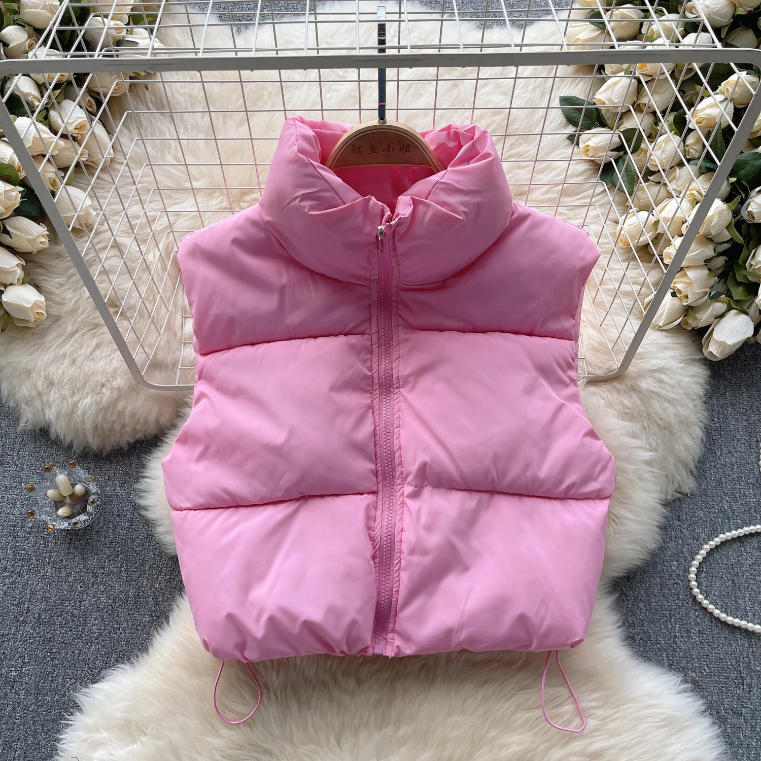 Womens vest autumn and winter style simple casual vertical collar zipper brushed ultra-thin waist coat thickened warm cotton jacket 240929