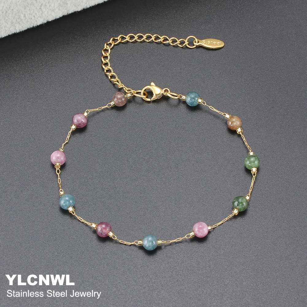 Natural Stone Stainless Steel Crystal Bead Chain Bracelet Womens Gold Womens Ankle Bracelet Jewelry 7-9 inches W241004
