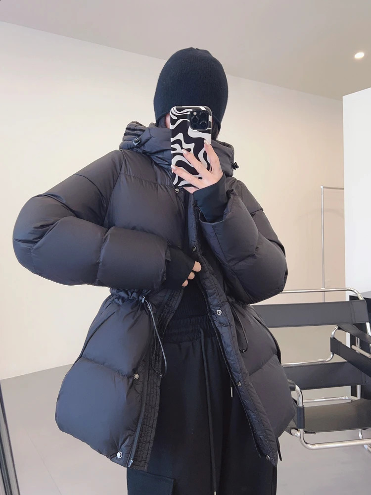Winter Down Jacket Womens White Duck Down Jacket Thickened Warm Medium Length Hooded Inflatable Jacket 240930