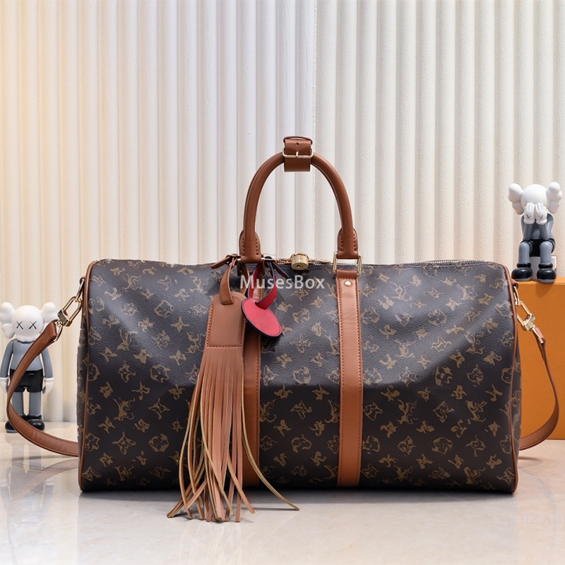 Sac de voyage classique Hommes de grande capacité Duffel Sac 50 Tapis sport toile surdimensionnée en cuir de luxe de luxe sac à main