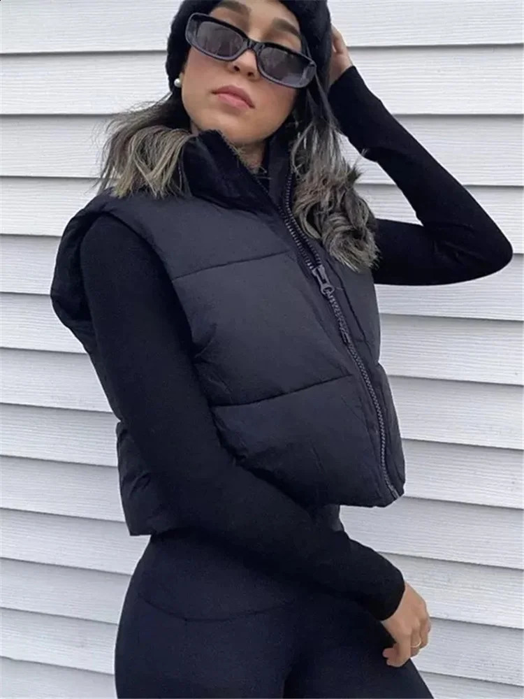 casual womens black loose short vest womens fashion oversized solid color vest womens basic warm sleeveless jacket 240929