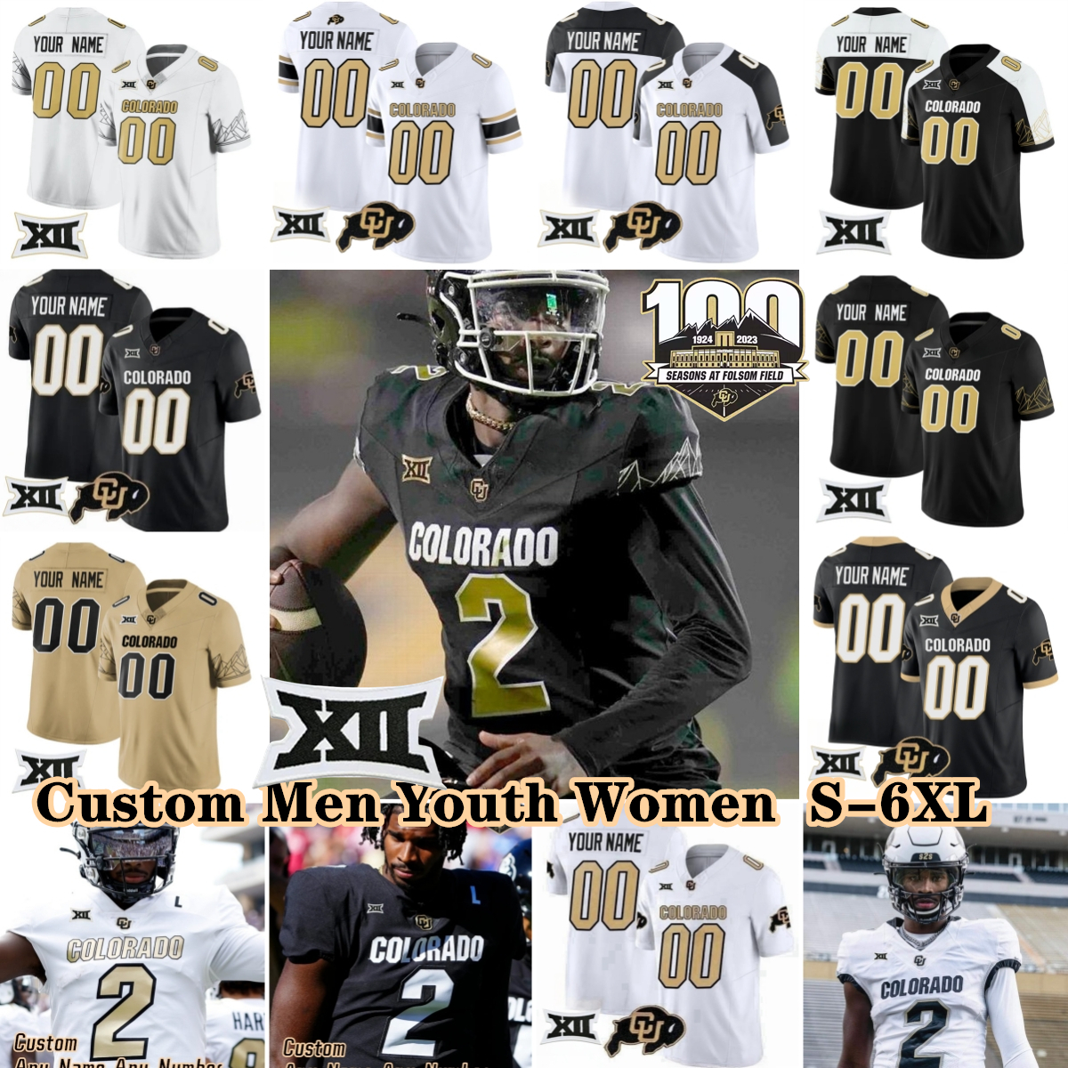 Custom XS-6XL NCAA Colorado Buffaloes Jersey Football 12 Travis Hunter Shedeur Sanders Isaiah Augustave Cam'ron Silmon-Craig Jimmy Horn Jr. Drelo