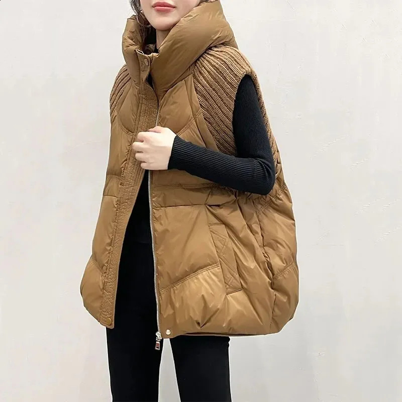 Autumn Winter Knitted Splicing Cotton Vest Jacket Womens Loose Sleeveless Waist Coat Womens Casual Womens Top 240929