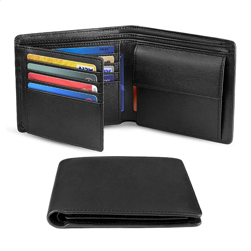 Portefeuilles à trois volets minces 100% cuir véritable, blocage RFID, avec poche pour pièces de monnaie et fenêtre d'identification, portefeuill