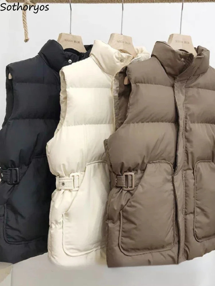 Retro vest womens loose and fashionable winter full matching casual pocket Korean style warm Chalecos Para Mujer streetwear fashion 240929