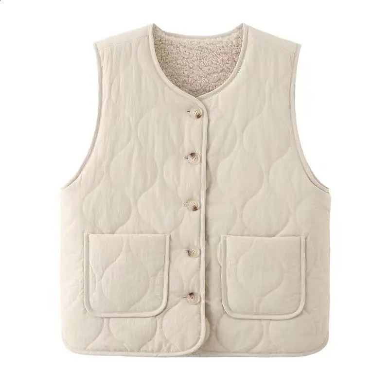 Winter womens warm cotton vest cashmere warm pocket loose sleeveless womens casual plus size jacket S-2XL 240929