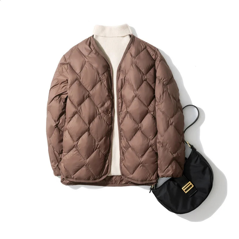 womens winter duck down jacket autumn womens ultra light inflatable feather padded jacket windproof collarless jacket 240930