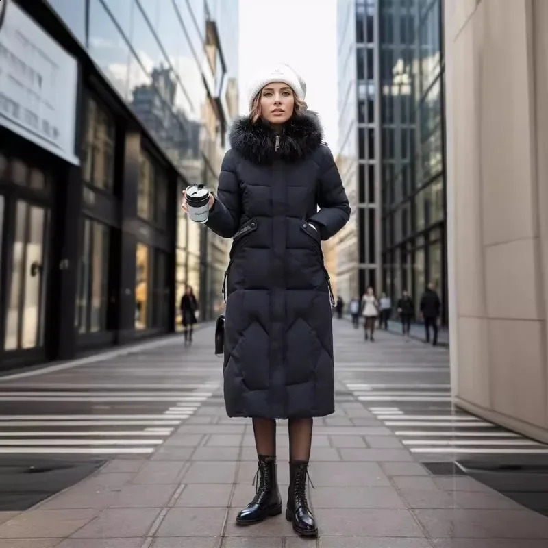 Womens winter long jacket with 90 white duck style thick hood featuring a fashionable ultra-thin solid color windproof womens jacket 240930