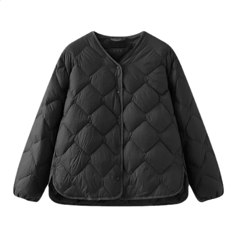Top tier winter 90% white duck down womens ultra light jacket fashionable Korean womens diamond warm light O-neck jacket 240930